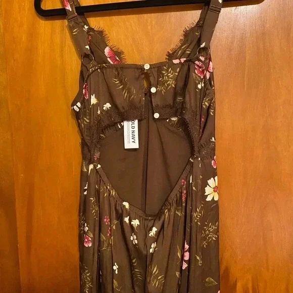 Old Navy Lace-Trimmed Satin Dress Floral Shift Dress, Women Size Medium - Picture 4 of 5